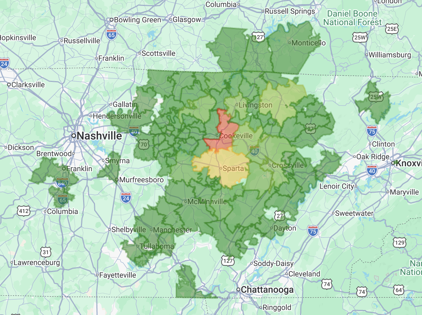 Service Map example 4: Middle Tennessee and southern Kentucky
