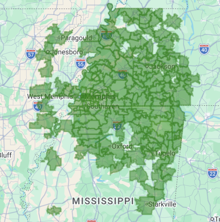 Service Map example 5: Memphis and the surrounding region