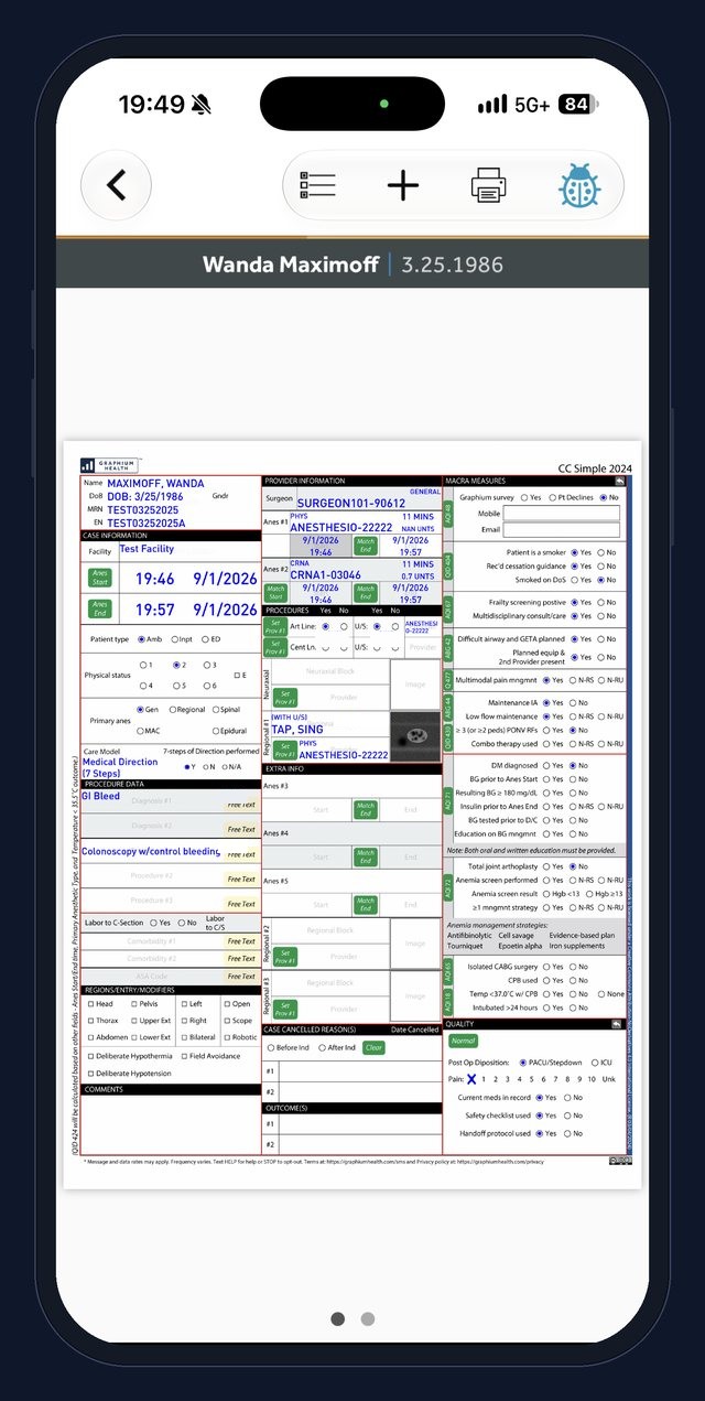 A completed Charge Capture claim ticket in the Graphium app on an iPhone